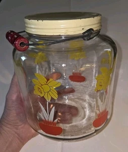 Vintage Glas Narzisse Küche Glasgefäß mit Stahl und Holzgriff wunderschön - Bild 1 von 10