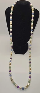 Vintage Necklace Screw Closure White Green Purple Blue Gold Beads -469 - Picture 1 of 2