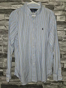 Camisa Ralph Lauren De Colección Para Hombre Talla L Azul Blanco Rayas Manga Larga Calce Clásico - Imagen 1 de 11