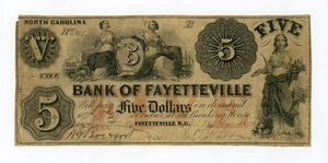 Billete de 5 dólares de 1853 del Banco de Fayetteville, Carolina del Norte - Imagen 1 de 2