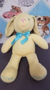 Rarissimo coniglietto vintage anni 90 Caltoy giallo waffle tessuto peluche Lovey 14" naso rosa - Foto 1 di 7
