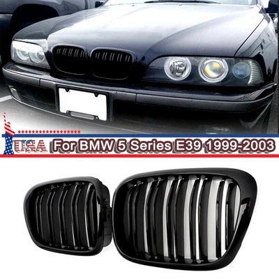 Gloss Black Front Kidney Grille For 1999-2003 BMW E39 5 Series 525i 528i 530i M5 - Image 1 of 4