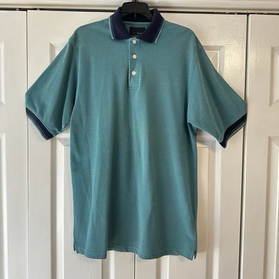 Camisa Polo Bill Blass Para Hombres Botón Medio Manga Corta Verde y Azul Marino De Colección Foto 1 de 4