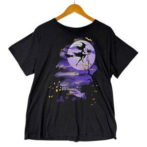 Halloween Damen T-Shirt Größe 2X 20W-22W Schwarz Kurzarm Hexe auf Besen - Bild 1 von 8