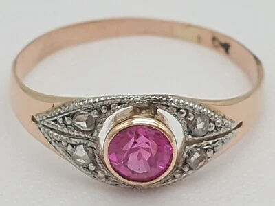 Bicolor Rubin Ring / 14kt 585 Gold / 0,22ct synth. Rubin / Diamant / 1,3g / RG52 - Bild 1 von 2