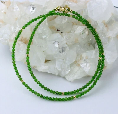 Chromdiopsid Necklace Faceted Green Precious Stone Gift 45,5 CM Long - Image 1 of 3