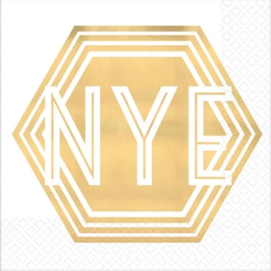 New Years Eve Party Supplies NYE Beverage Napkins Foil Hot Stamped 16 Pack - Picture 1 of 1