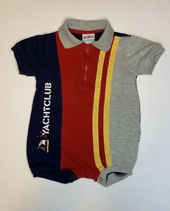 Vintage 90s Okie Dokie Baby One Piece Retro Yacht Club 12 Months Striped Beach - Picture 1 of 11