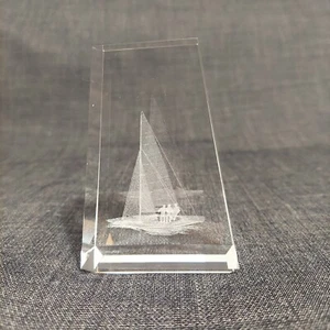 Yacht Crystal Paperweight Etched Office Accent Gift Boating Racing Sailing Coast - Picture 1 of 9