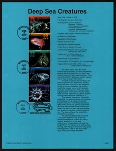 USA, SCOTT #3439-3443, SOUVENIR PAGE - DEEP SEA CREATURES, FISH MARINE LIFE 2000 - Picture 1 of 1