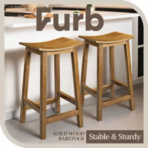 Furb Kitchen Wooden Bar Stools x 2 Dining Chairs Brown - Picture 1 of 7