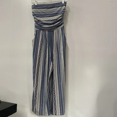 Mono para mujer Derek Heart mameluco tela elástica talla pequeña azul y blanco Foto 1 de 4