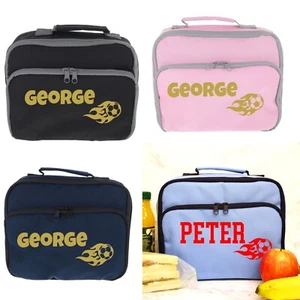 Personalised Kids Lunch Bag School & Flame Football Insulated Packed Lunch Box - Picture 1 of 19