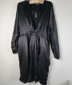 Rag & Bone Silk Eloise Mini Dress Sz 12 Black Long Sleeve V-Neck Ruched New $525 - Picture 1 of 9