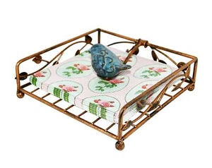 Collection Bronze Coated Metal Flat Napkin Holder Dispensing Stand w/Ceramic ... - Picture 1 of 6