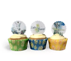 15 Pre-Cut Scalloped Edge Religious Easter Jesus Edible Wafer Paper Cake Toppers - Picture 1 of 2