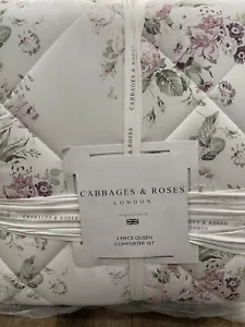 Cabbages & Roses Cotton CONSTANCE PEONY Cottage 3pc QUEEN Comforter & Sham Set - Picture 1 of 2