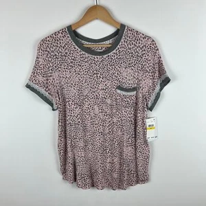 NWT Kensie Short Sleeve Pajama Sleepwear Top Animal Print Gray Pink Sz M Lounge - Picture 1 of 11