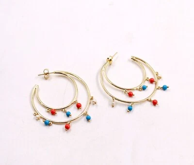Pendientes enchapados en oro con aro de cuentas multicolores de plata de ley 925 sólida Foto 1 de 3