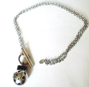 Jaeger Long Chain Silver-tone Fob Necklace black bead studded good condition - Picture 1 of 1