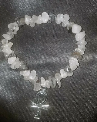 Pulsera elástica con astillas de cristal de cuarzo turmalinado + ANKH, bendita, ¡magia de Reiki! Foto 1 de 4