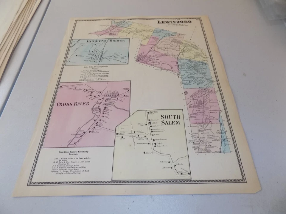 c1870 Mapa de Westchester Co. NY Pueblos de Lewisboro, South Salem, Cross River Foto 1 de 1