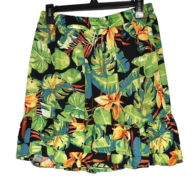 Rachel Roy Hawaiian Floral Ruffle Bottom Elastic Waist Rayon Mini Skirt Size L - Image 1 of 4