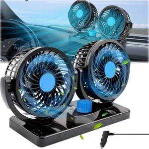 Ventilador de coche de doble cabezal 12 V portátil vehículo camión 360° giratorio enfriador de refrigeración automática - Imagen 1 de 11