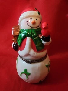 Ceramic Snowman Hinged Trinket Box 5 Inches Tall - Picture 1 of 6
