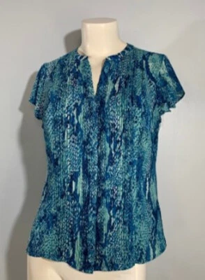 Blusa Covington Petite Azul Estampado Serpiente Mangas Gorra Para Mujer LP Foto 1 de 4