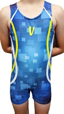 BIG SALE! Boys GYMNASTICS LEOTARD -Gold on Black/Blue - Gymnastics Tank For Boys - Image 1 of 4