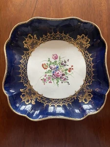 18. Jahrhundert gemahlen blau Worcester handbemalt quadratisch geformter Tellerteller Blumen - Bild 1 von 5