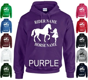 Personalised Hoodie Back Horse Girl Equestrian Jockey Christmas Gift Pony Hoodys - Picture 1 of 2