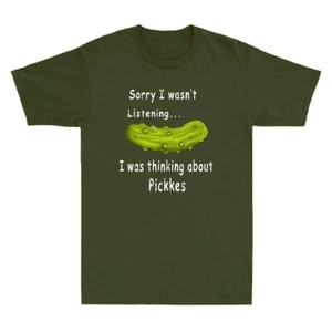 Thinking About Pickles Funny Saying Fermented Cucumber Vintage Men's T-Shirt Tee - Picture 1 of 8