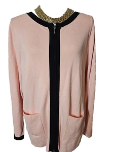 Linea by Louis Dell'Olio Whisper Knit Pink Rose Zip Front Cardigan Size Large L - Picture 1 of 5