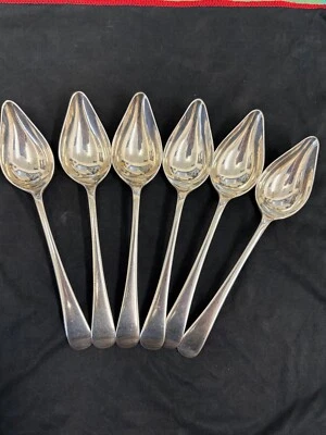 conjunto de 6 colheres de toranja de prata esterlina 1933 Sheffield Atkins Brothers - Imagem 1 de 4