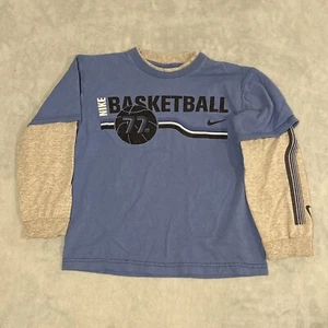 Vtg 90s Nike Youth Kids Long Sleeve Shirt Small Chest 16 Basket Ball Graphic tee - Picture 1 of 15