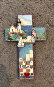 "Jim Shore" Cross "LIGHT THE WAY" w/ Boat and Lighthouse - Picture 1 of 3