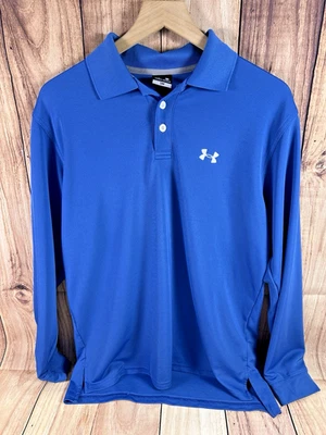 UNDER ARMOUR мужской маленький рубашка-поло длинным рукавом синий с логотипом SM - Изображение 1 из 4