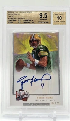 Autógrafo dorado Upper Deck Heroes 2008 #/25 BGS 9,5/10 Brett Favre Packers automático Foto 1 de 2