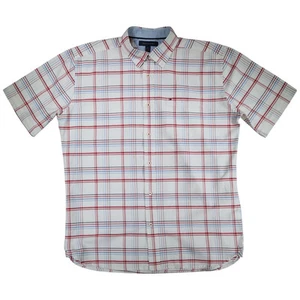 Tommy Hilfiger Mens Casual Shirt Size L Check Short Sleeve Collared Regular Fit - Picture 1 of 8