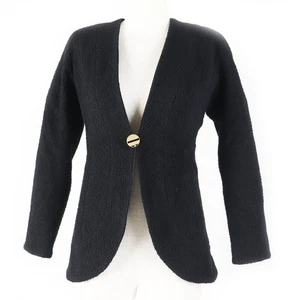 CHANEL 19A Wool Silk Coco Mark Button Collarless Jacket Black Size 34 - Picture 1 of 10