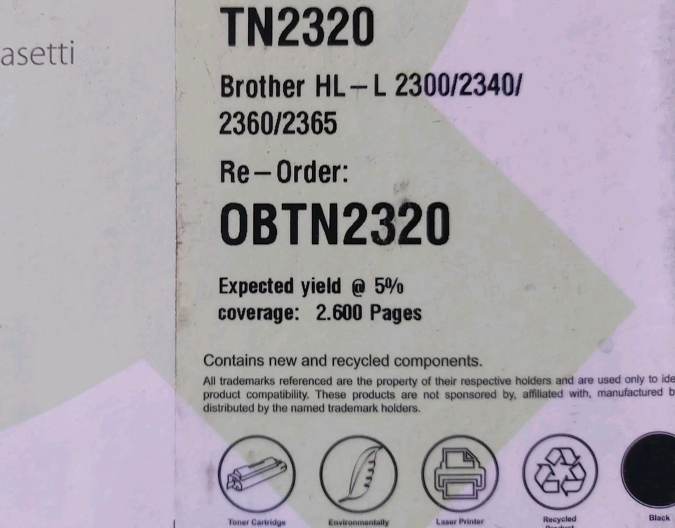 Compatible with Brother TN2320 HL 2300 2340 2360 2365 Black Toner - Image 1 of 1