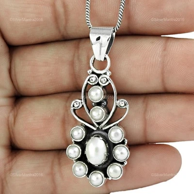 Giugno Naturale Perla Massiccio Vero 925 Argento Sterling Natale Regalo Etnico - Immagine 1 di 4