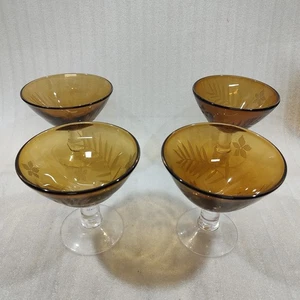 Vetreria vintage soffiata a mano (4) stelo ambra inciso Martini cocktail dessert 5" - Foto 1 di 10