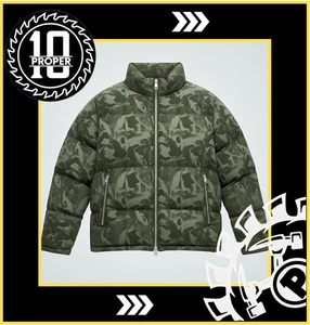 Fashion Nova Herren Medley gefütterte Jacke Größe 2XL grün Camoflage Stehkragen Reißverschluss - Bild 1 von 5