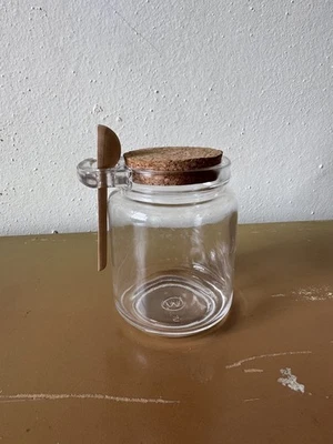 Clear Glass Jar With Cork Stopper And Wooden Scoop Holder - Image 1 of 4