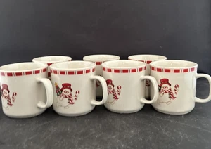Set Of 7 Stoneware Christmas Holiday Snowmen Coffee Mugs 8oz - Picture 1 of 2