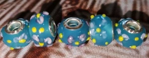 59 Lampwork Blue Glass Beautiful European Beads Big Hole NICE - Picture 1 of 2