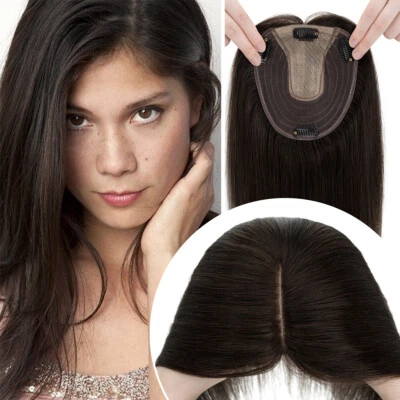 AU 100% Real Human Hair Women Topper Clip In Hairpiece Lace Mono Silk Top Toupee - image 1 of 4